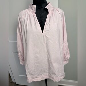 ANN MASHBURN Pink white stipe popover Blouse with Mandarin Collar